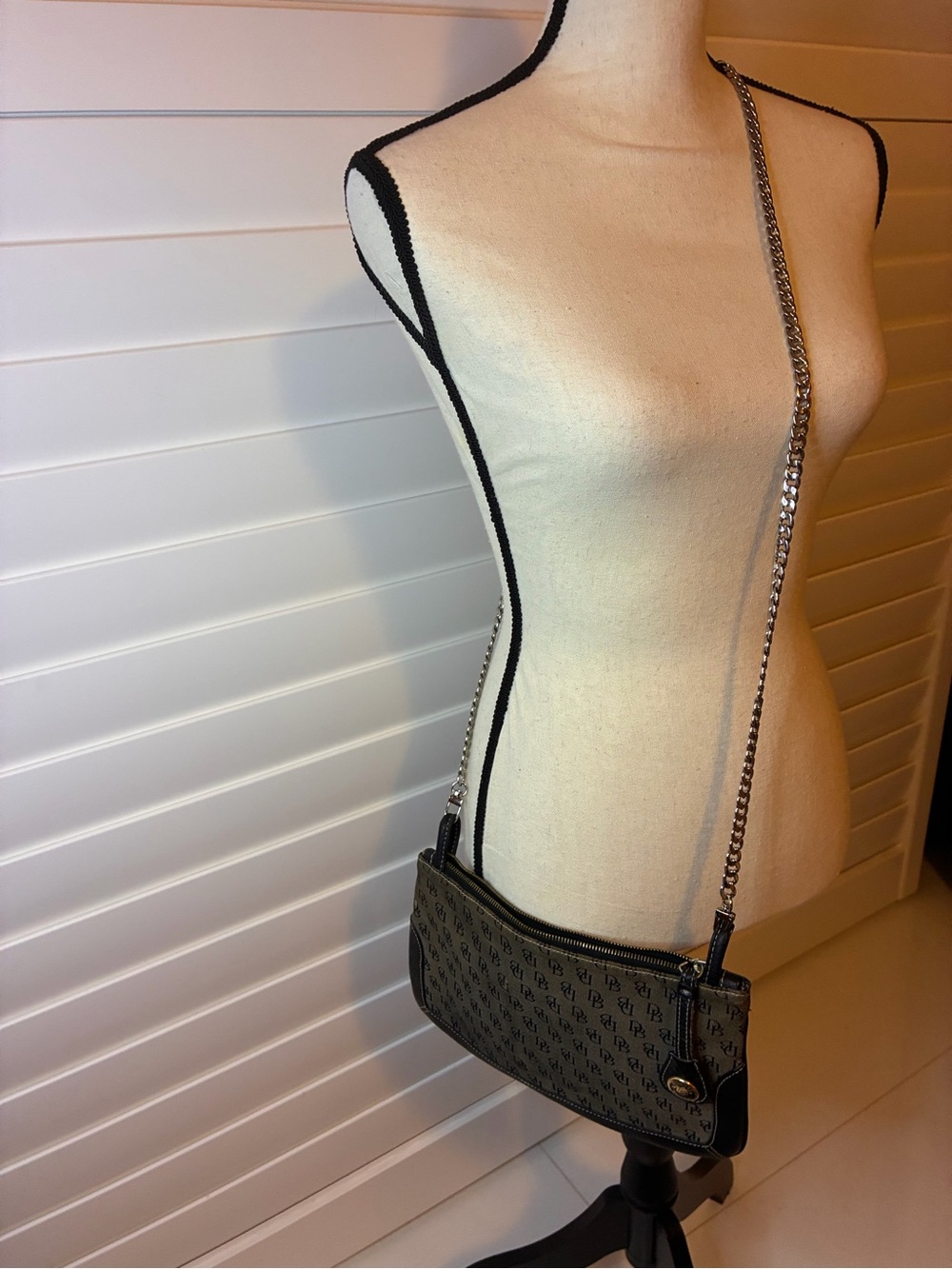 Dooney & Bourke Black/Brown Monogram Crossbody with Chain Strap